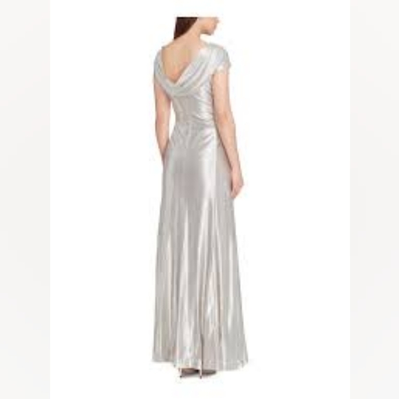 Tahari Arthur S. Levine Women's Silver Cowl Neck Maxi Formal Dress Size 4 - Picture 11 of 11